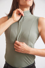 Cameron | Sleeveless Zip Riding Top | Thyme
