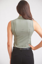 Cameron | Sleeveless Zip Riding Top | Thyme