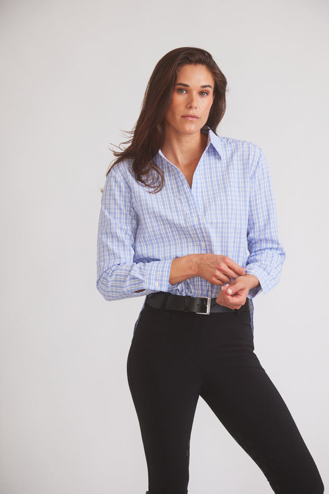 Kaley | Seersucker Plaid Button Down | Cornflower Blue