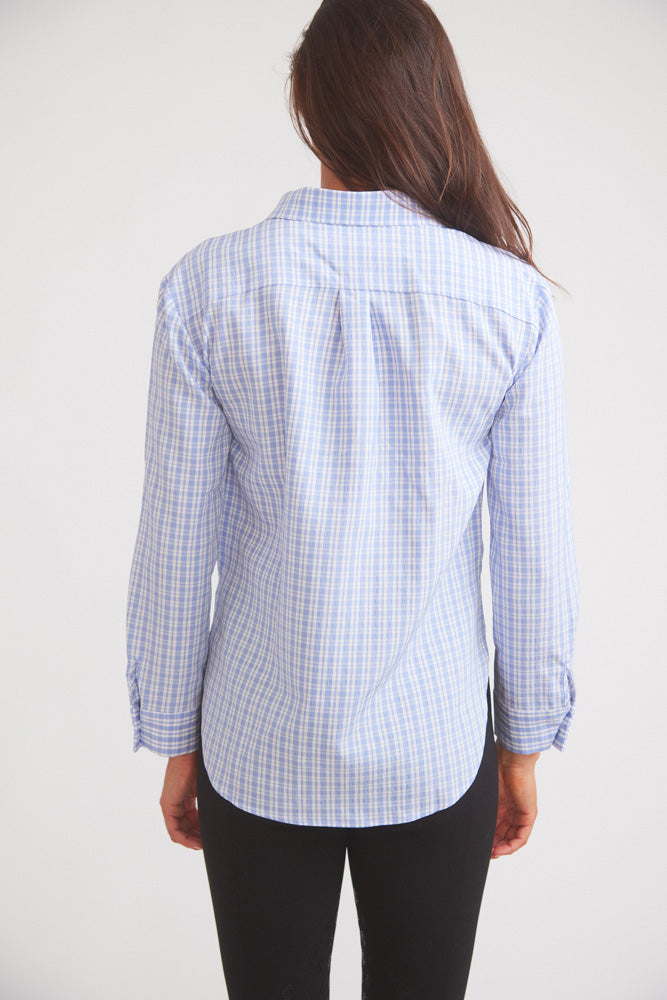 Kaley | Seersucker Plaid Button Down | Cornflower Blue