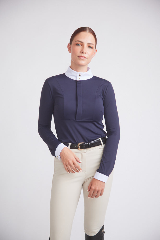 Isabel 2.0 | Long-sleeve Equestrian Show Shirt | UV Lightweight Fabric | Navy