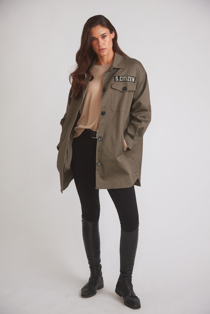 James | Oversized Cavalry Jacket | Army Green Twill