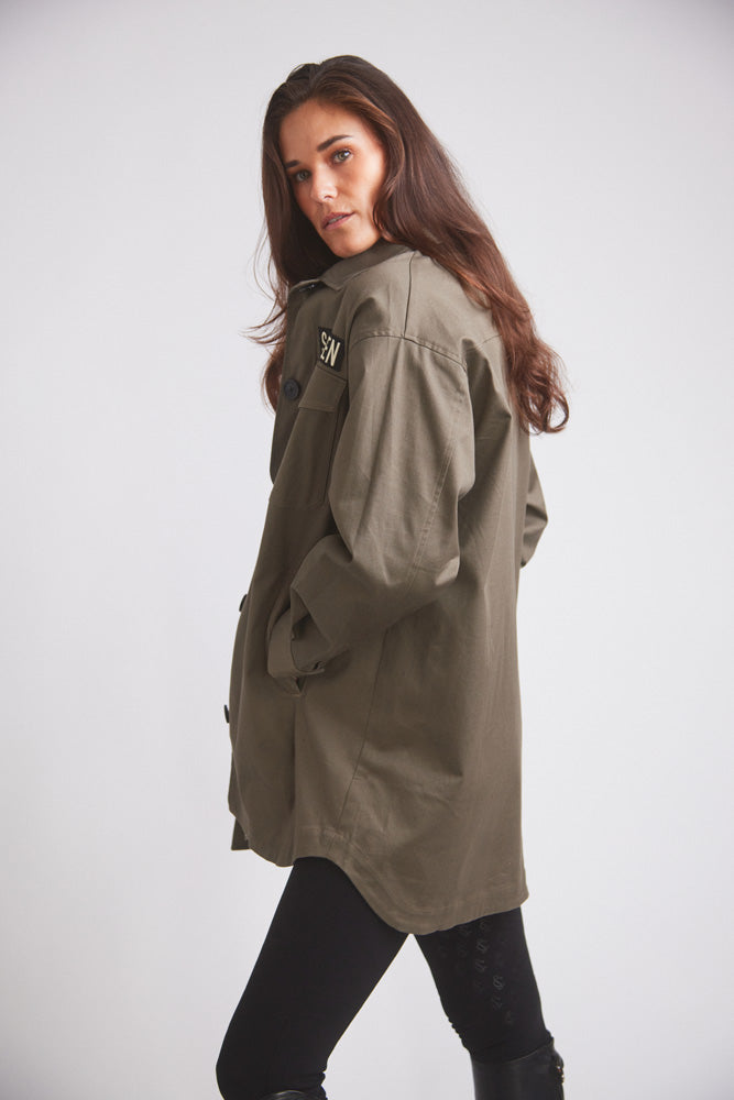 James | Oversized Cavalry Jacket | Army Green Twill