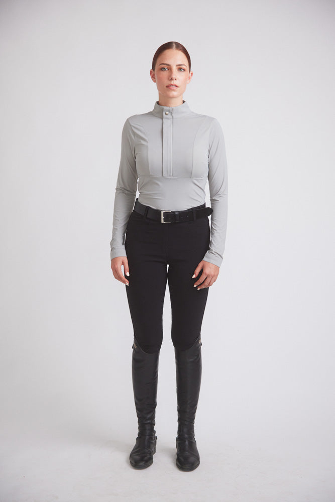 Katie | Long Sleeve Zip-Up Riding Top | Dove Grey