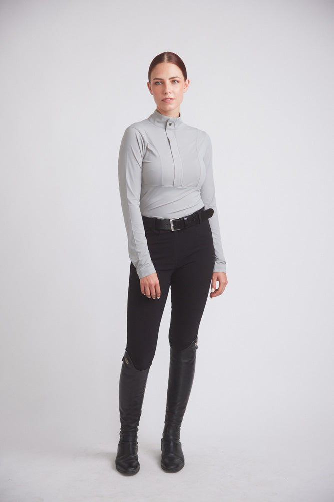 Katie | Long Sleeve Zip-Up Riding Top | Dove Grey