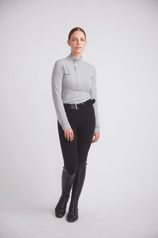 Katie | Long Sleeve Zip-Up Riding Top | Dove Grey