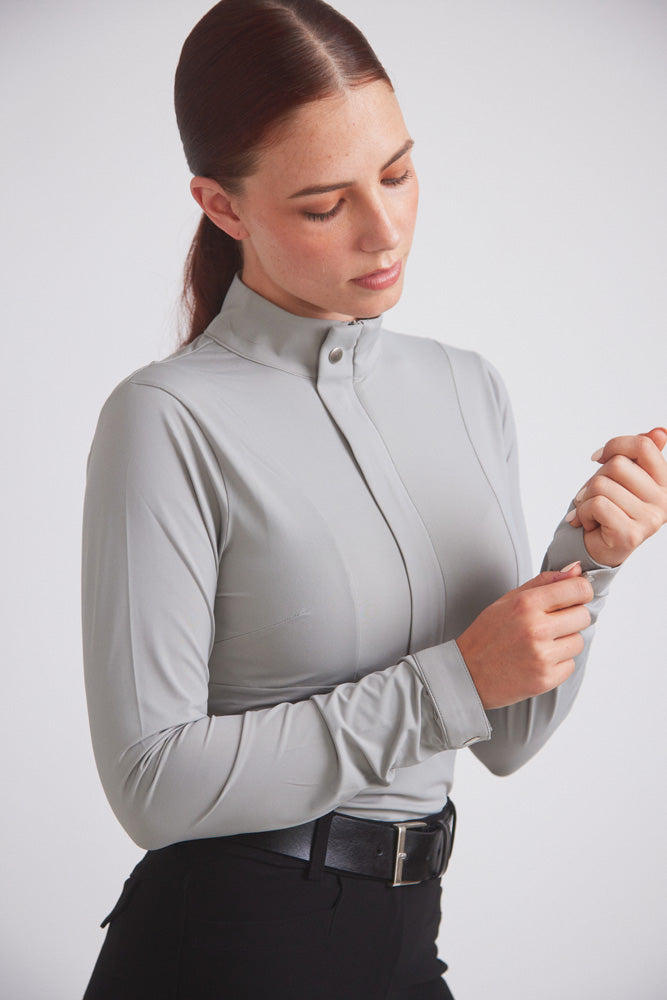 Katie | Long Sleeve Zip-Up Riding Top | Dove Grey
