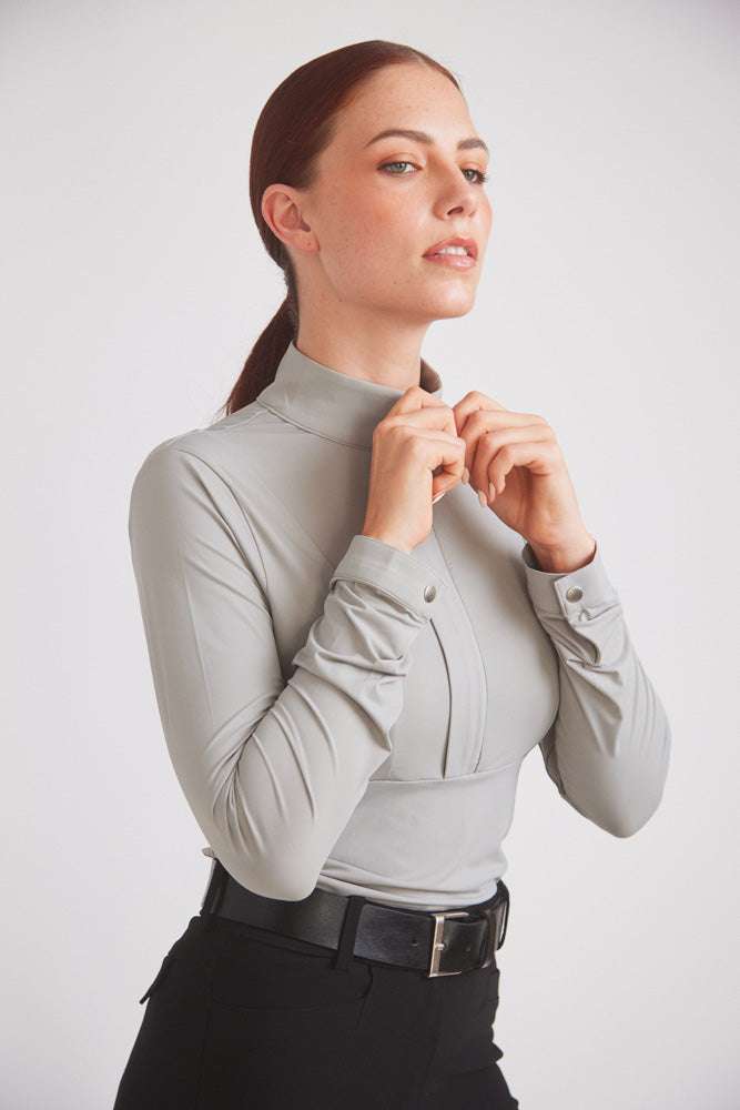 Katie | Long Sleeve Zip-Up Riding Top | Dove Grey