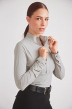 Katie | Long Sleeve Zip-Up Riding Top | Dove Grey