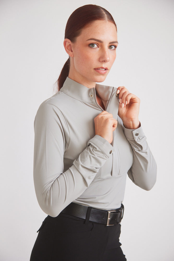 Katie | Long Sleeve Zip-Up Riding Top | Dove Grey