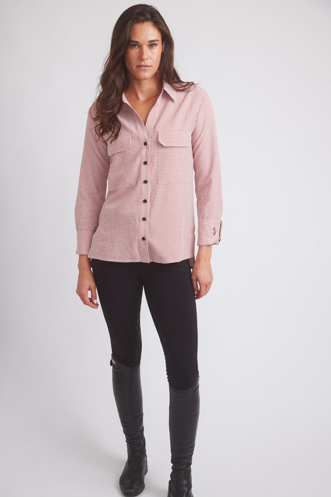 Jessica II | Gingham Equestrian Button-Down Shirt | Cinnamon