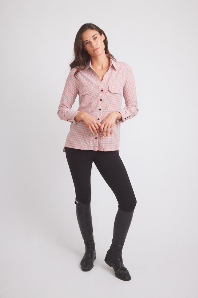 Jessica II | Gingham Equestrian Button-Down Shirt | Cinnamon