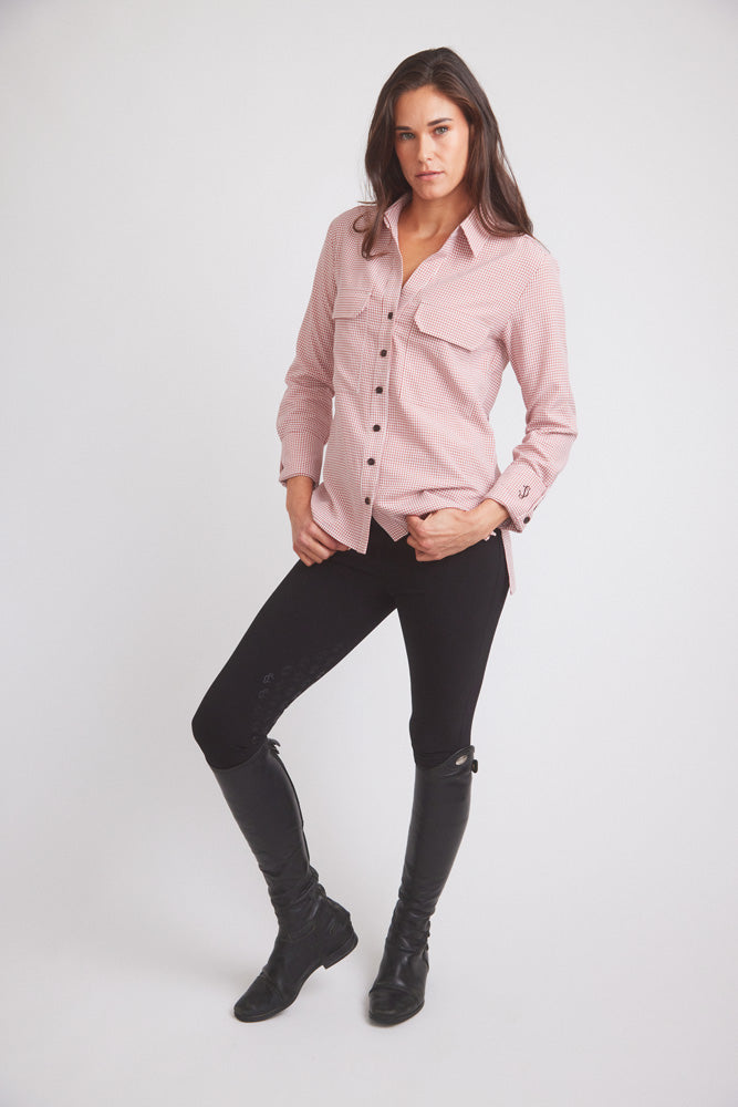 Jessica II | Gingham Equestrian Button-Down Shirt | Cinnamon