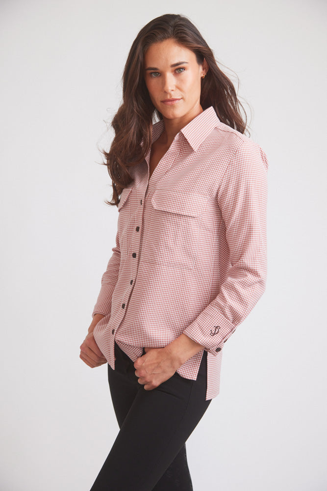 Jessica II | Gingham Equestrian Button-Down Shirt | Cinnamon
