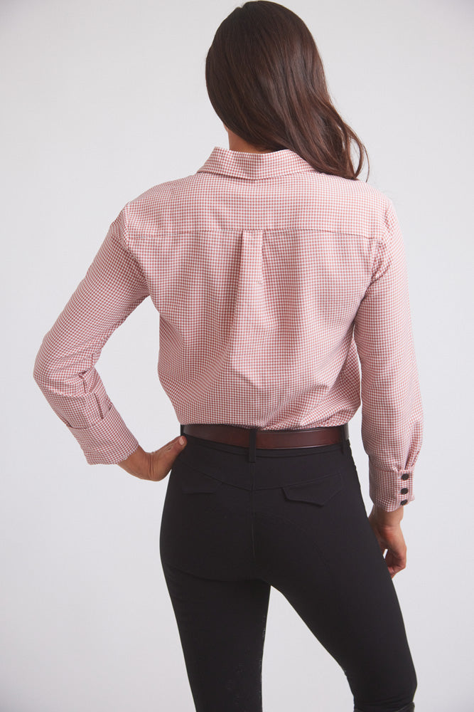 Jessica II | Gingham Equestrian Button-Down Shirt | Cinnamon