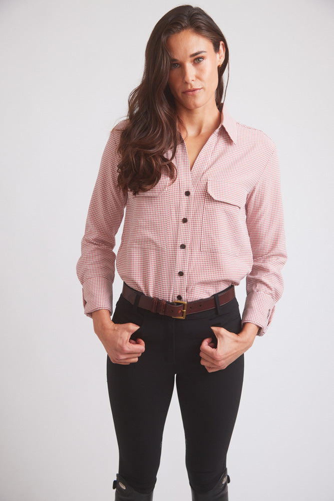 Jessica II | Gingham Equestrian Button-Down Shirt | Cinnamon