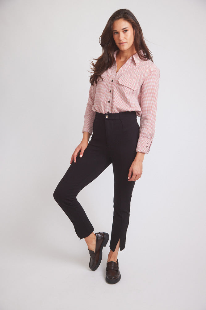 Jessica II | Gingham Equestrian Button-Down Shirt | Cinnamon