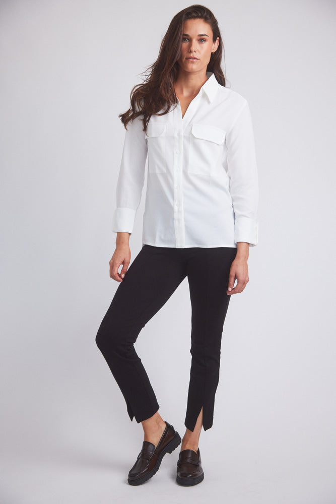 Jessica | Seersucker Equestrian Button-Down Shirt | Ivory