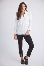 Jessica | Seersucker Equestrian Button-Down Shirt | Ivory