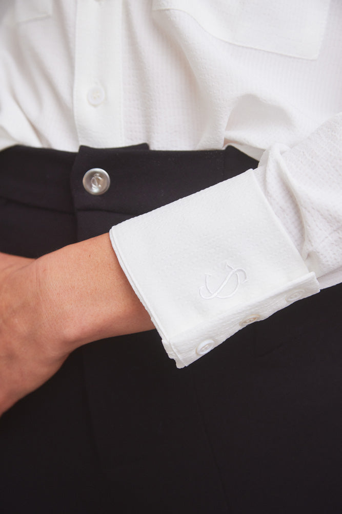 Jessica | Seersucker Equestrian Button-Down Shirt | Ivory