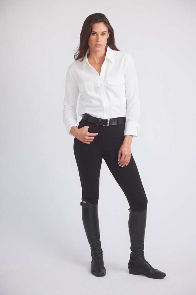 Jessica | Seersucker Equestrian Button-Down Shirt | Ivory