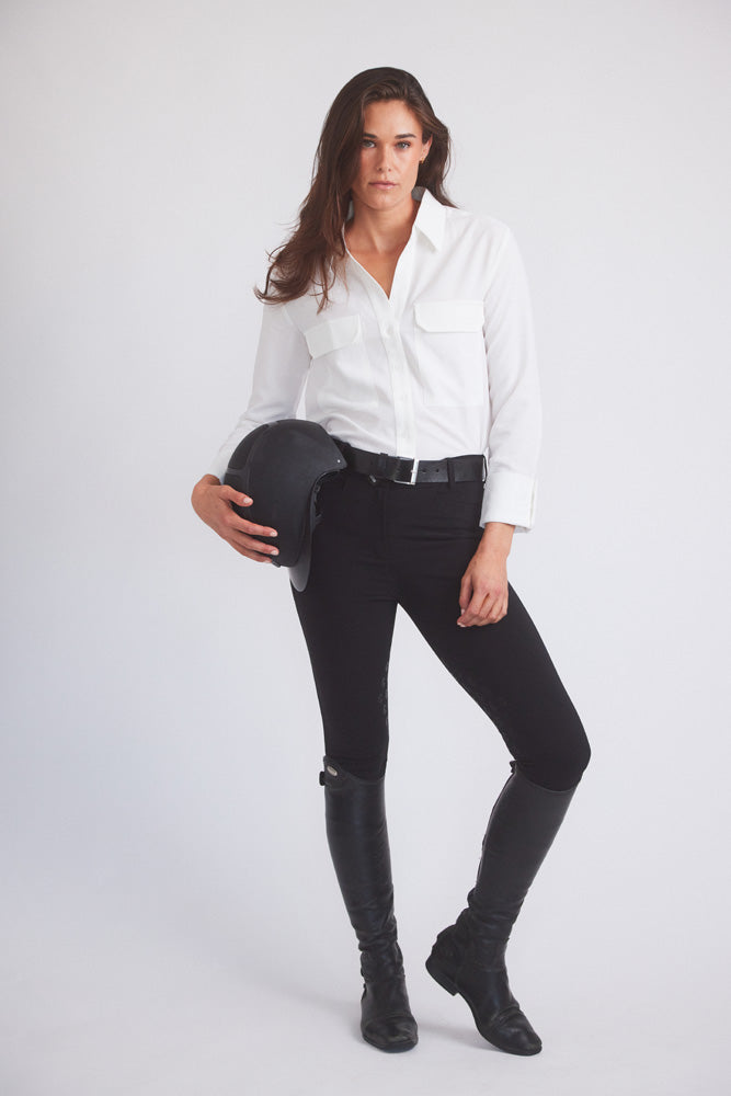 Jessica | Seersucker Equestrian Button-Down Shirt | Ivory