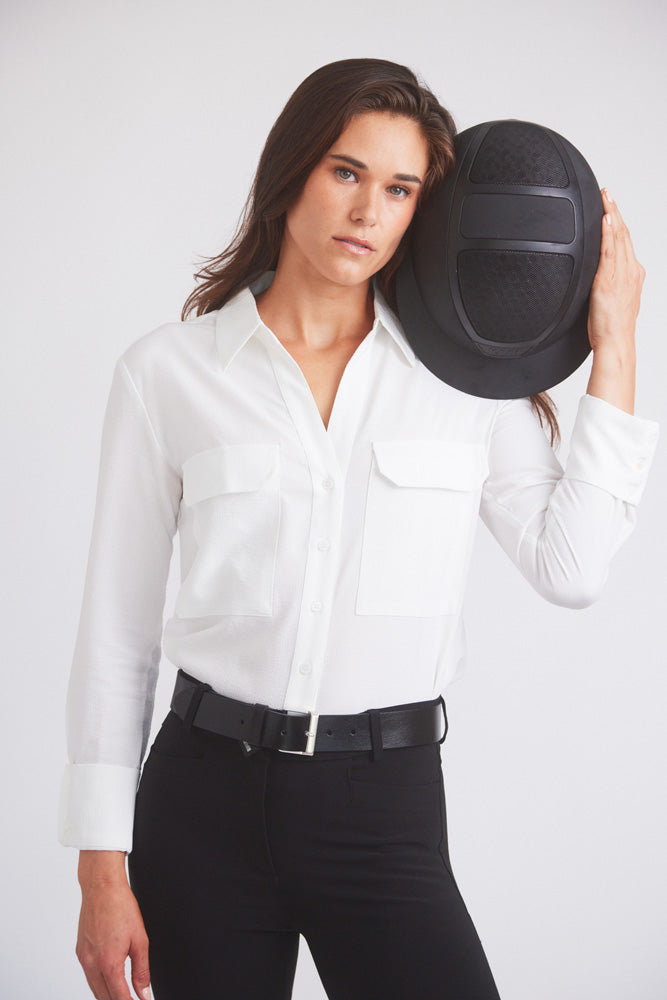 Jessica | Seersucker Equestrian Button-Down Shirt | Ivory