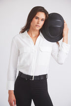 Jessica | Seersucker Equestrian Button-Down Shirt | Ivory