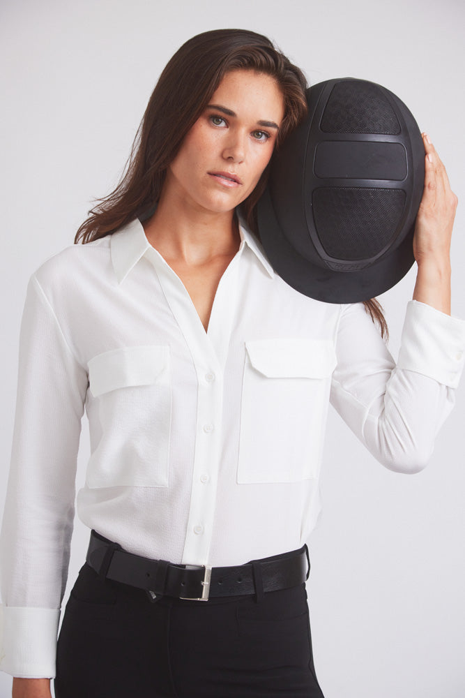 Jessica | Seersucker Equestrian Button-Down Shirt | Ivory