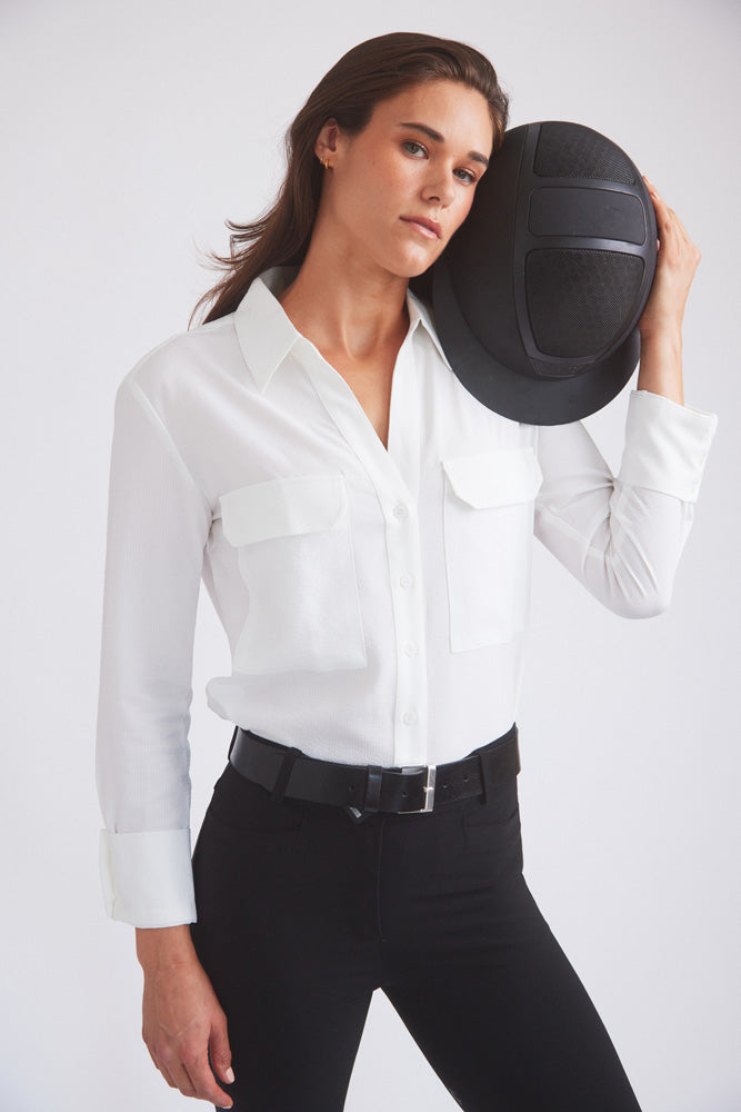 Jessica | Seersucker Equestrian Button-Down Shirt | Ivory