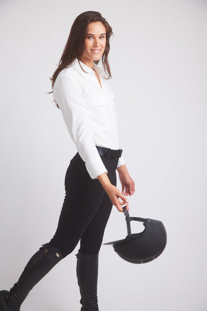 Jessica | Seersucker Equestrian Button-Down Shirt | Ivory