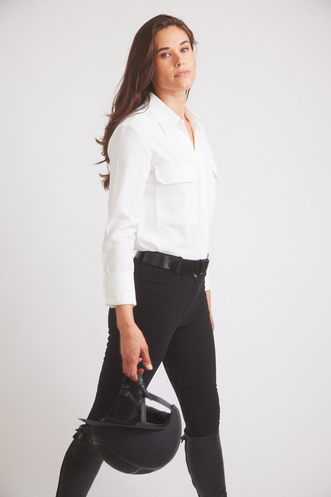 Jessica | Seersucker Equestrian Button-Down Shirt | Ivory