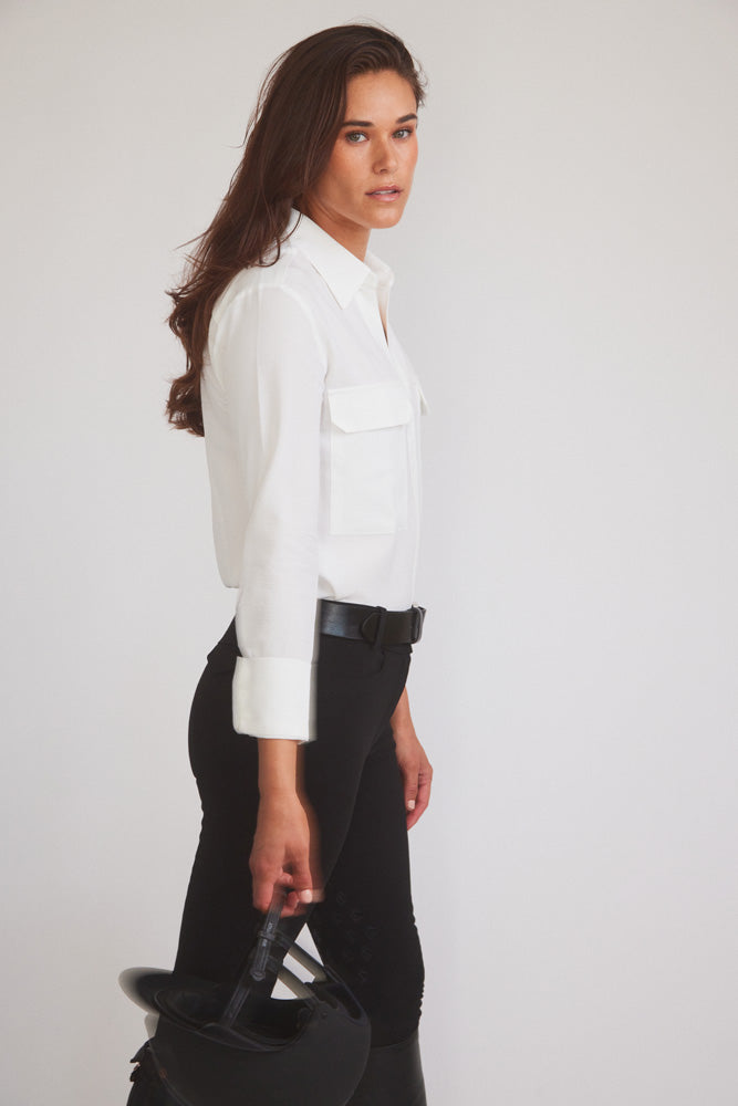 Jessica | Seersucker Equestrian Button-Down Shirt | Ivory