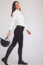 Jessica | Seersucker Equestrian Button-Down Shirt | Ivory