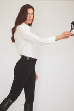 Jessica | Seersucker Equestrian Button-Down Shirt | Ivory