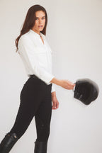 Jessica | Seersucker Equestrian Button-Down Shirt | Ivory