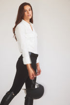 Jessica | Seersucker Equestrian Button-Down Shirt | Ivory