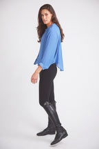 Lee | Mandarin Collar Button Blouse | French Blue