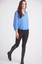 Lee | Mandarin Collar Button Blouse | French Blue