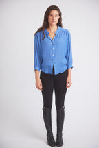 Lee | Mandarin Collar Button Blouse | French Blue