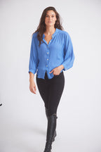 Lee | Mandarin Collar Button Blouse | French Blue