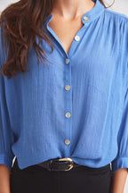 Lee | Mandarin Collar Button Blouse | French Blue