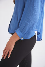 Lee | Mandarin Collar Button Blouse | French Blue