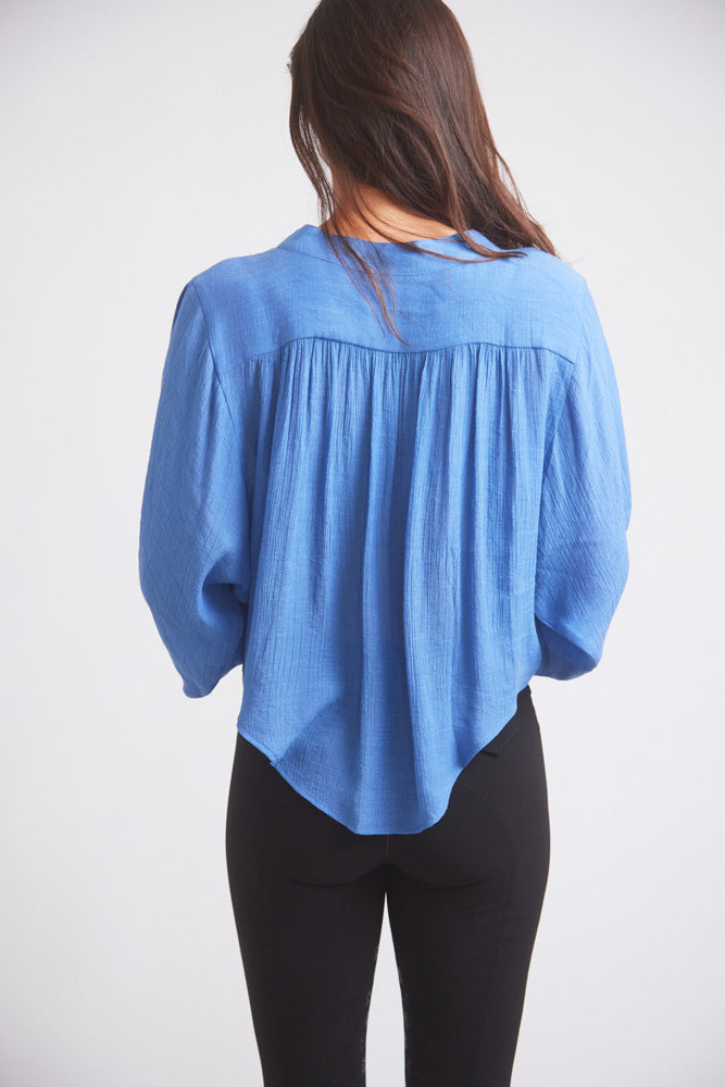 Lee | Mandarin Collar Button Blouse | French Blue