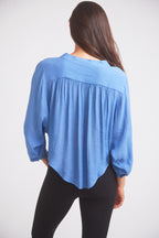Lee | Mandarin Collar Button Blouse | French Blue
