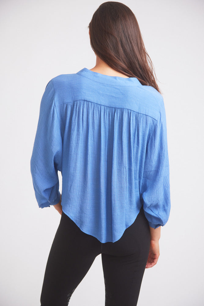Lee | Mandarin Collar Button Blouse | French Blue