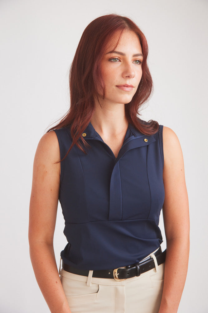 Cameron | Sleeveless Zip Riding Top | Deep Navy