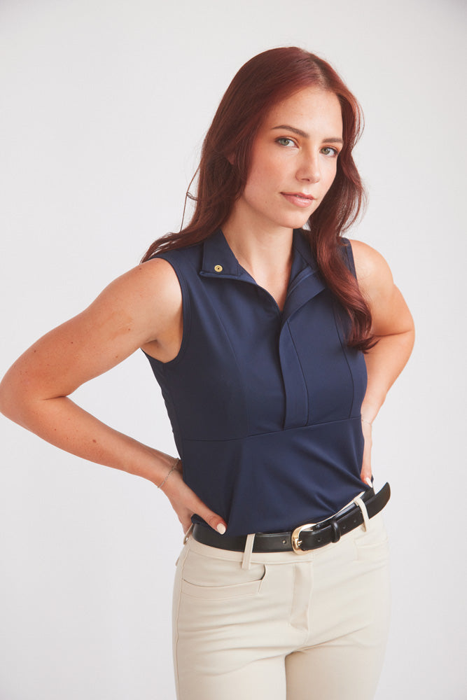Cameron | Sleeveless Zip Riding Top | Deep Navy