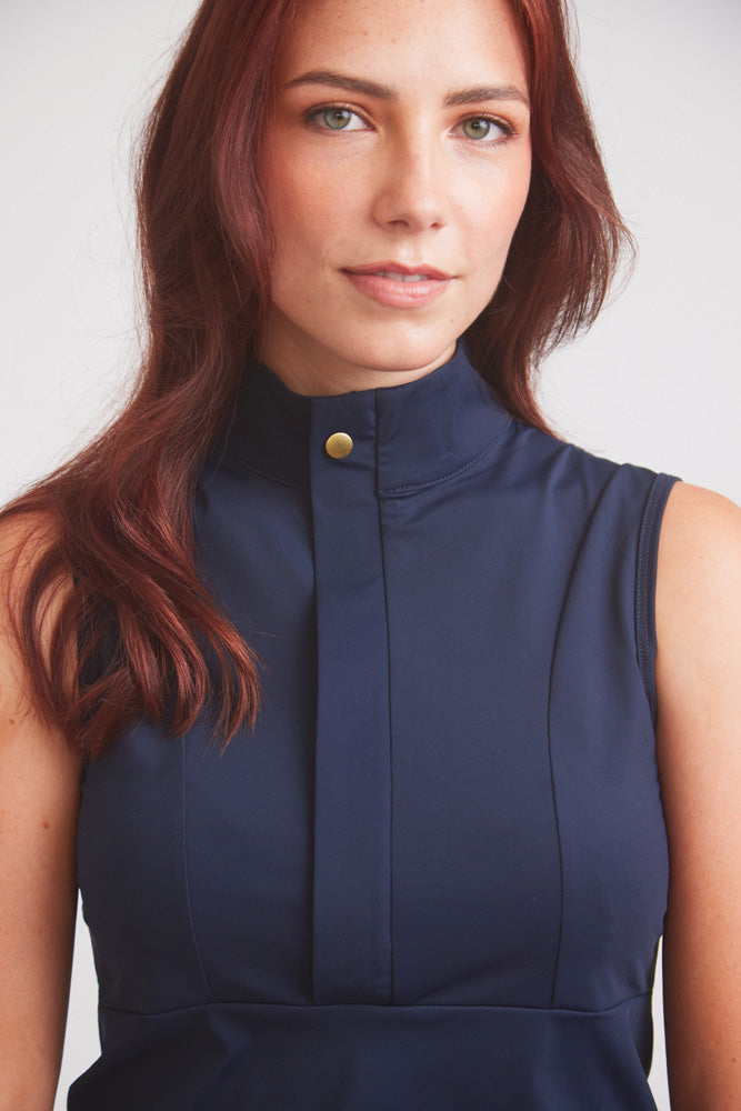 Cameron | Sleeveless Zip Riding Top | Deep Navy