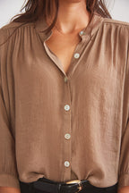 Lee | Mandarin Collar Button Blouse | Toasted Almond
